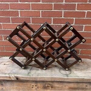 Vintage Wooden Wine Rack with Brass Accents - Collabsible